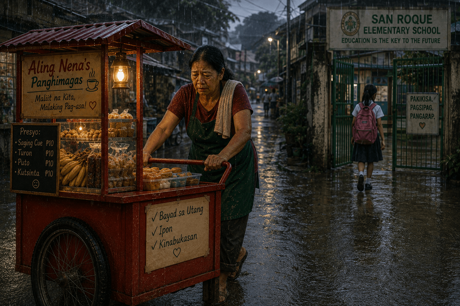 Carrying buckets at dawn