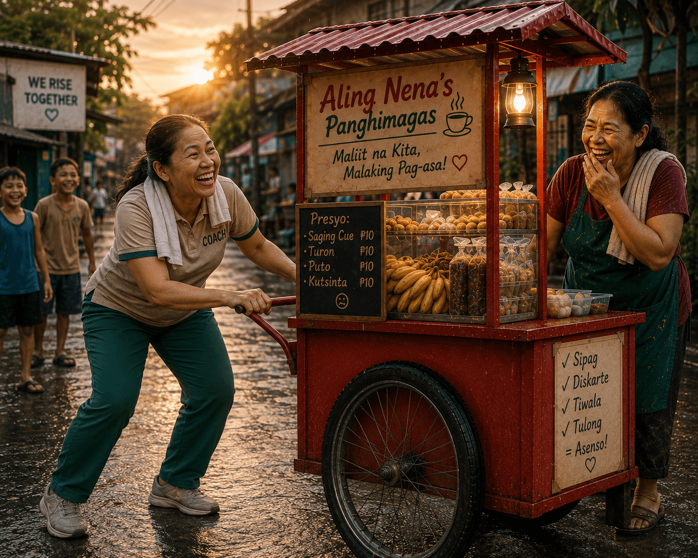 Coach in sidecar — pushing the cart together
